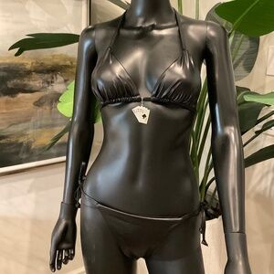 Black Leather(faux)Bikini with Charming Bikinis Royal Flush Charm!